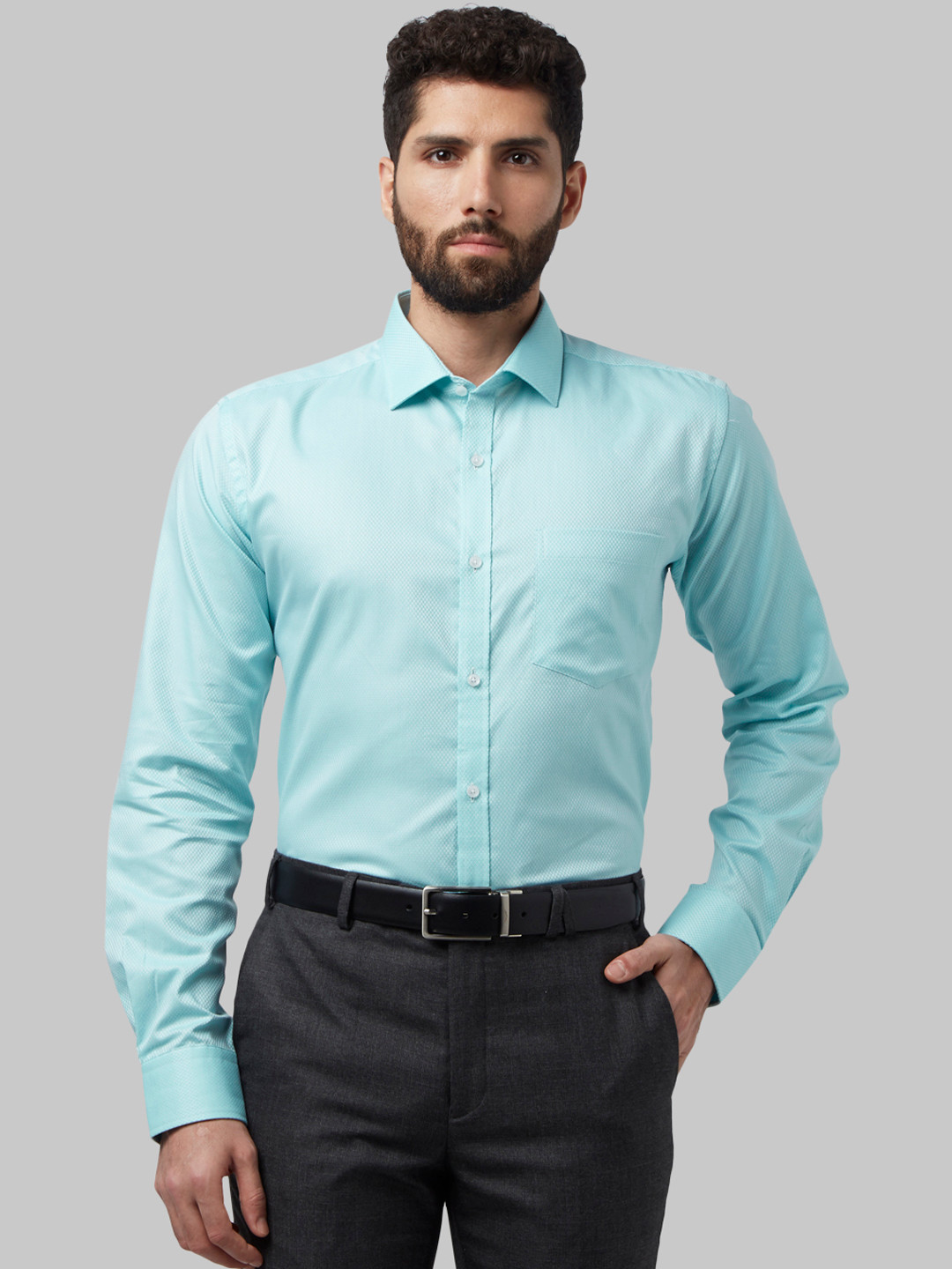 Buy Park Avenue Men Turquoise Blue Slim Fit Self Design Formal Shirt