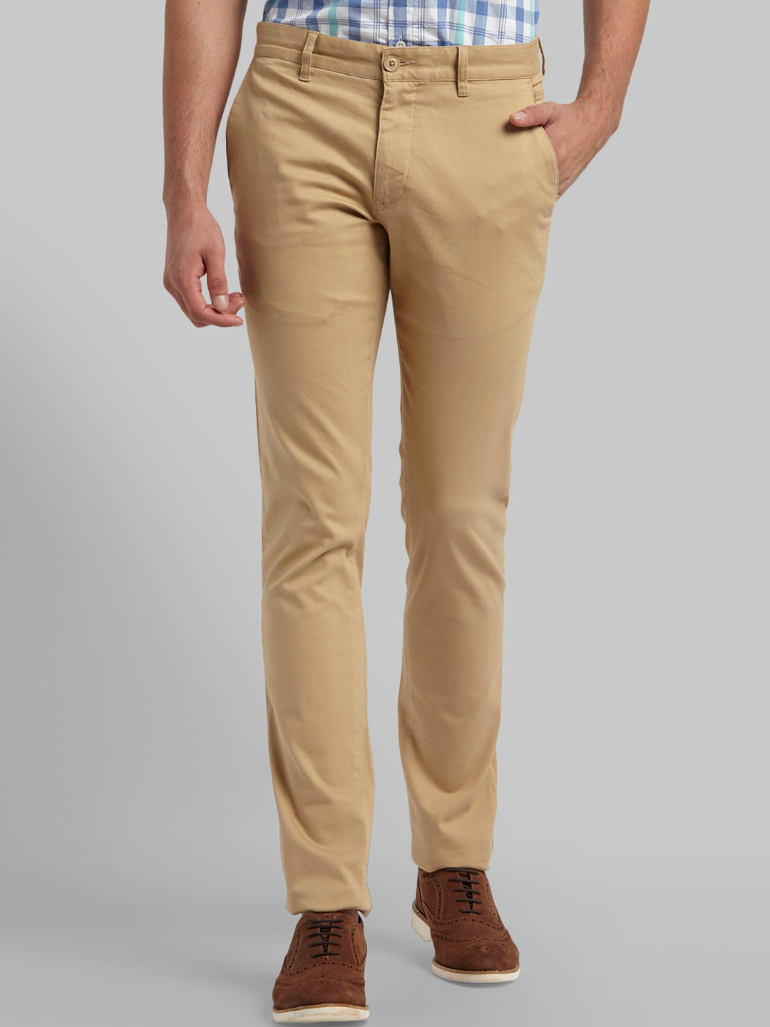 Buy Parx Men Khaki Tapered Fit Solid Regular Trousers - Trousers for ...