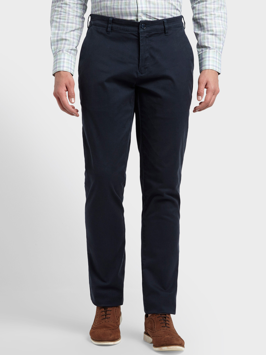 Buy ColorPlus Men Navy Blue Regular Fit Solid Formal Trousers ...