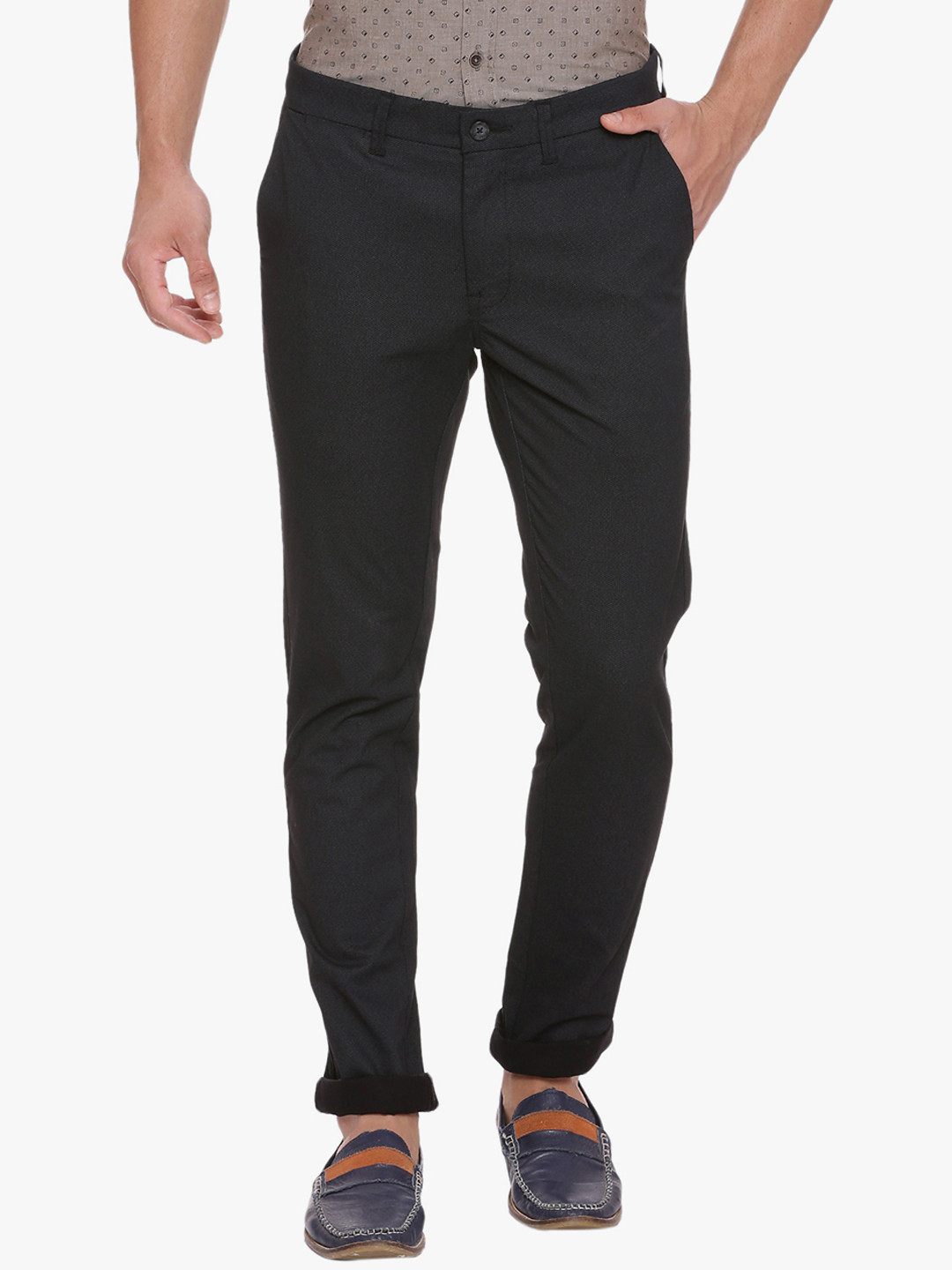 Buy Basics Men Black Tapered Fit Solid Regular Trousers - Trousers for ...