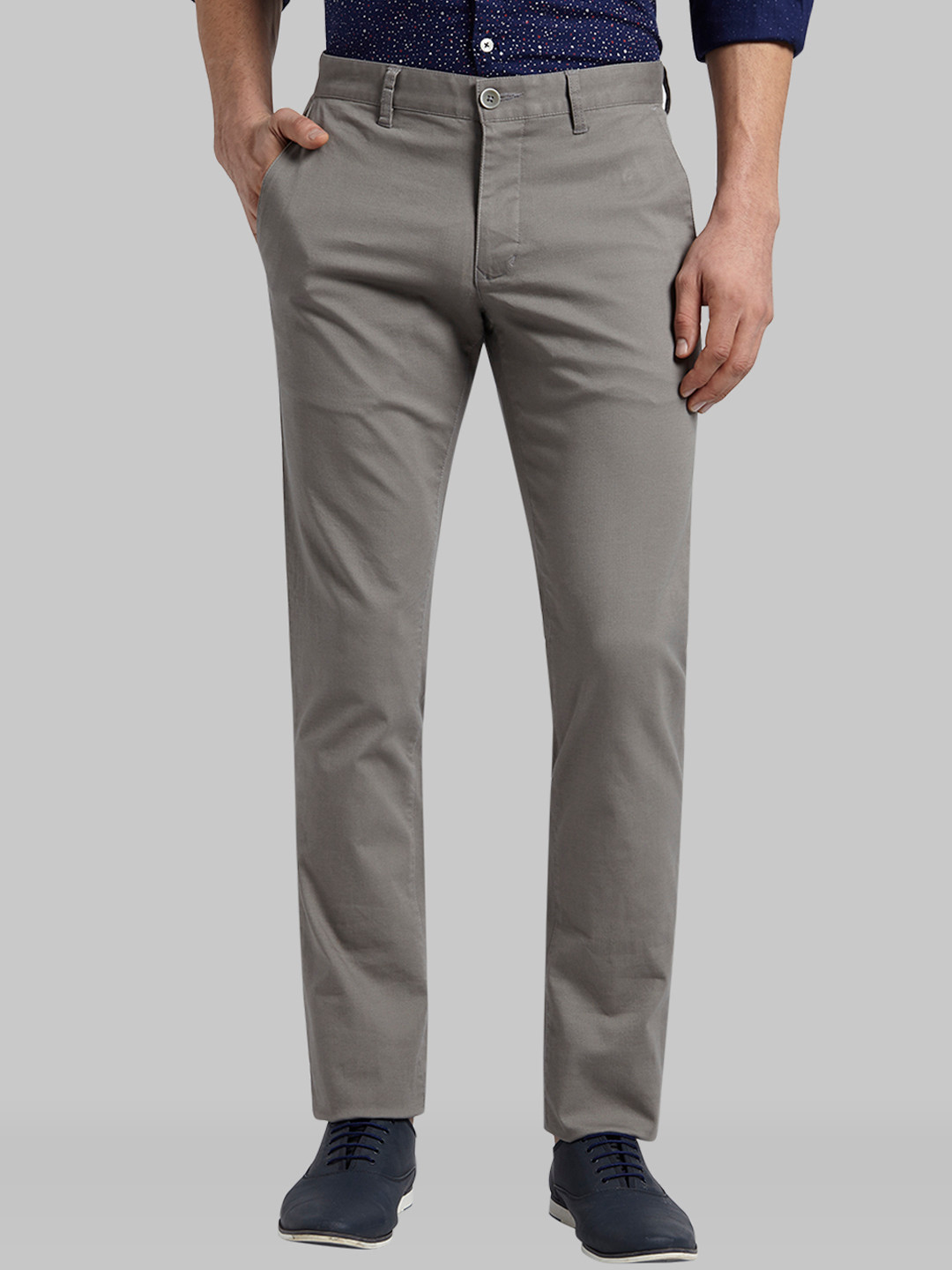 Buy Parx Men Grey Tapered Fit Solid Regular Trousers - Trousers for Men ...