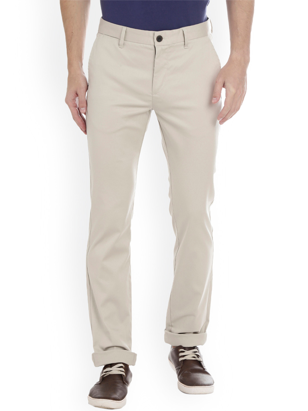 Buy Bar Harbour Men Cream Coloured Comfort Slim Fit Solid Regular ...