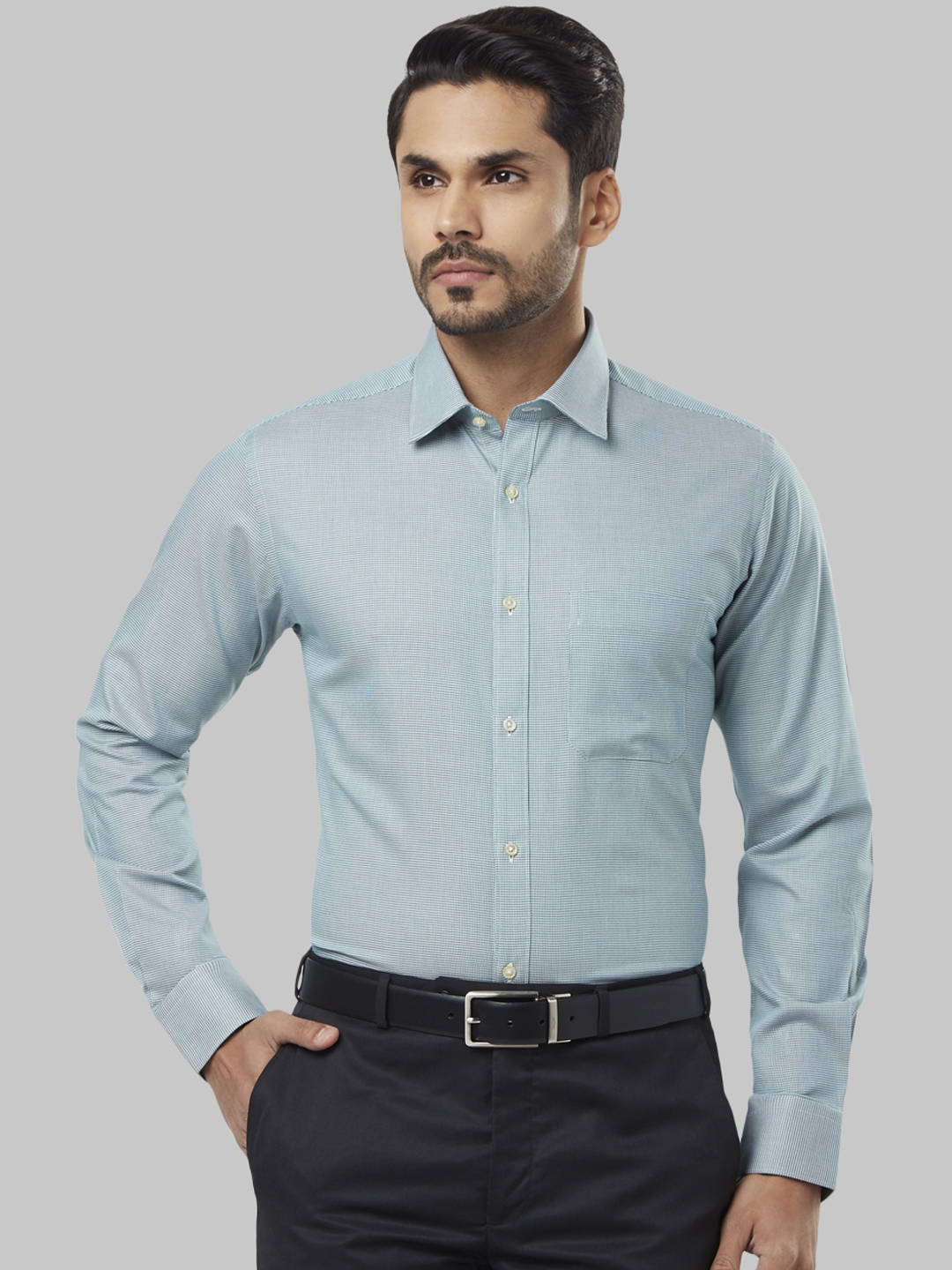 Buy Raymond Men Green Slim Fit Self Design Formal Shirt - Shirts for ...