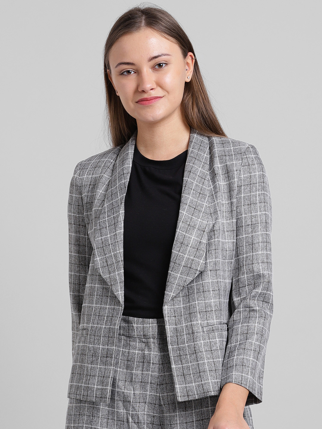 Buy Zink London Women Grey Checked Tailored Jacket Jackets for Women