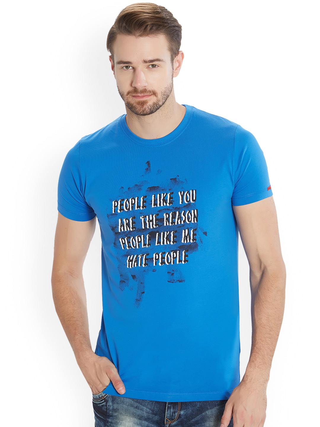 Buy Status Quo Men Blue Printed Round Neck T Shirt Tshirts for Men