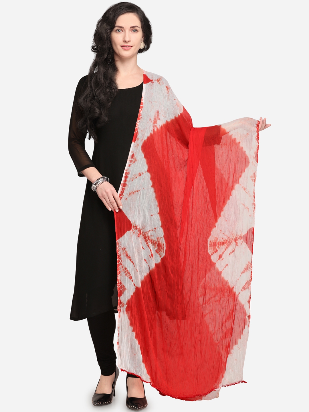 white churidar with red dupatta