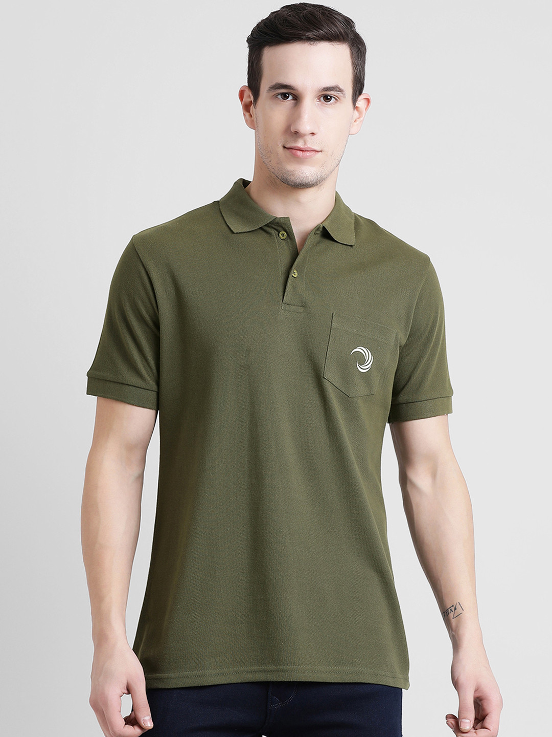 Buy Oneliner Men Olive Green Solid Polo Collar T Shirt Tshirts for