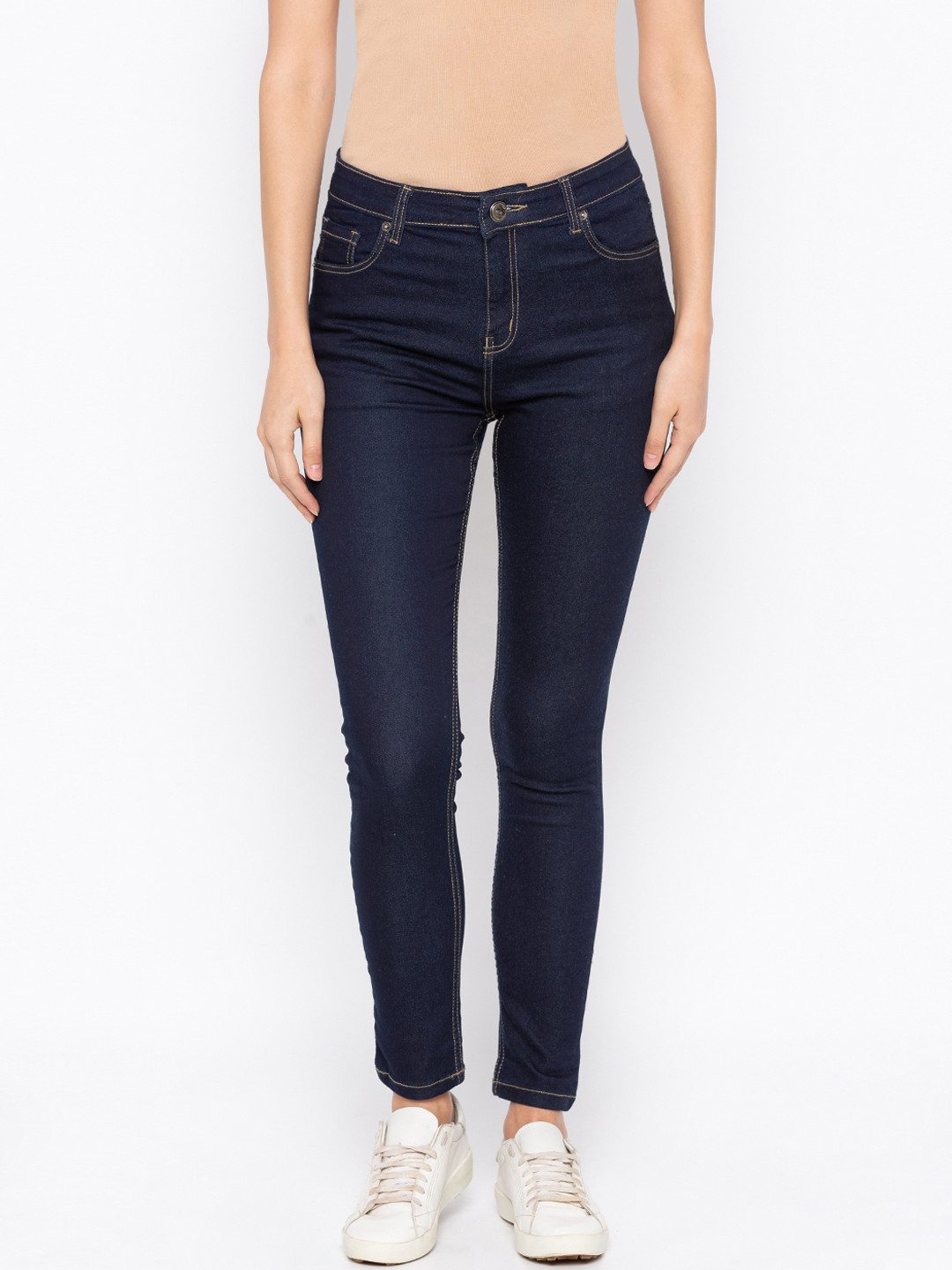 Buy Globus Women Navy Blue Skinny Fit High Rise Clean Look Stretchable