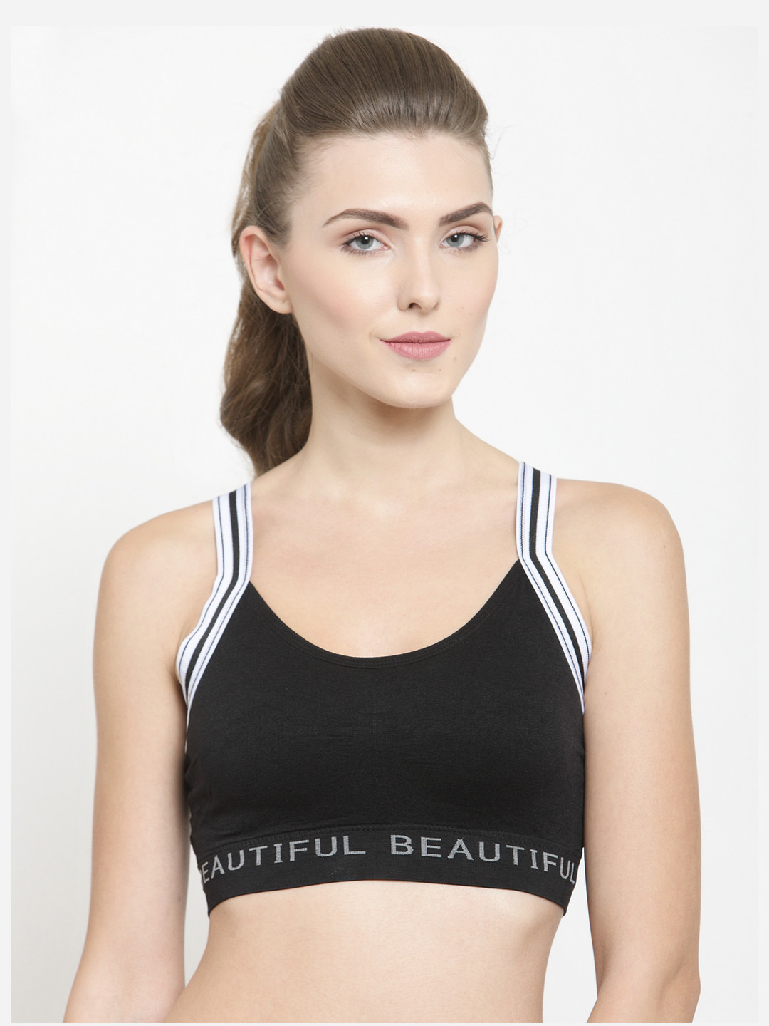 Buy PrettyCat Black Solid Non Wired Lightly Padded Sports Bra Bra for