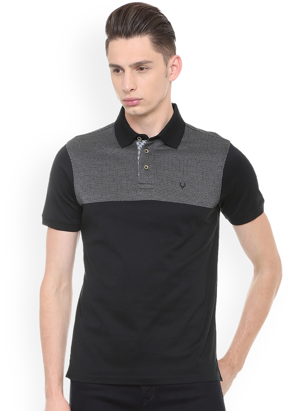 Buy Allen Solly Men Black Solid Polo Collar T Shirt - Tshirts for Men ...