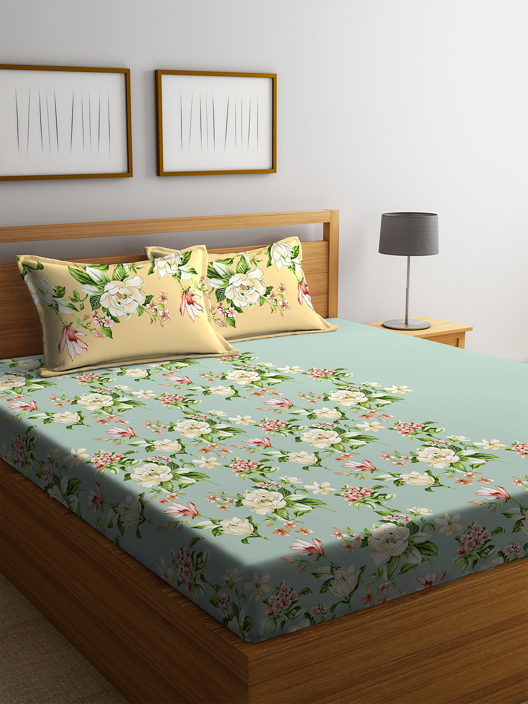 Buy Portico New York Green & Beige Solid 210 TC Cotton 1 King Bedsheet