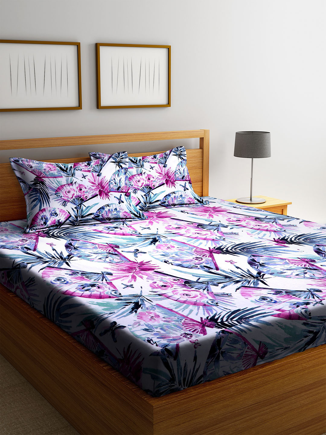 Buy BOMBAY DYEING Magenta & White Floral 180 TC Cotton 1 King Bedsheet