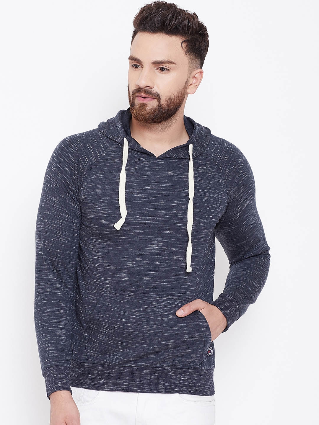 Buy Austin Wood Men Charcoal Self Design Hooded Sweatshirt ...