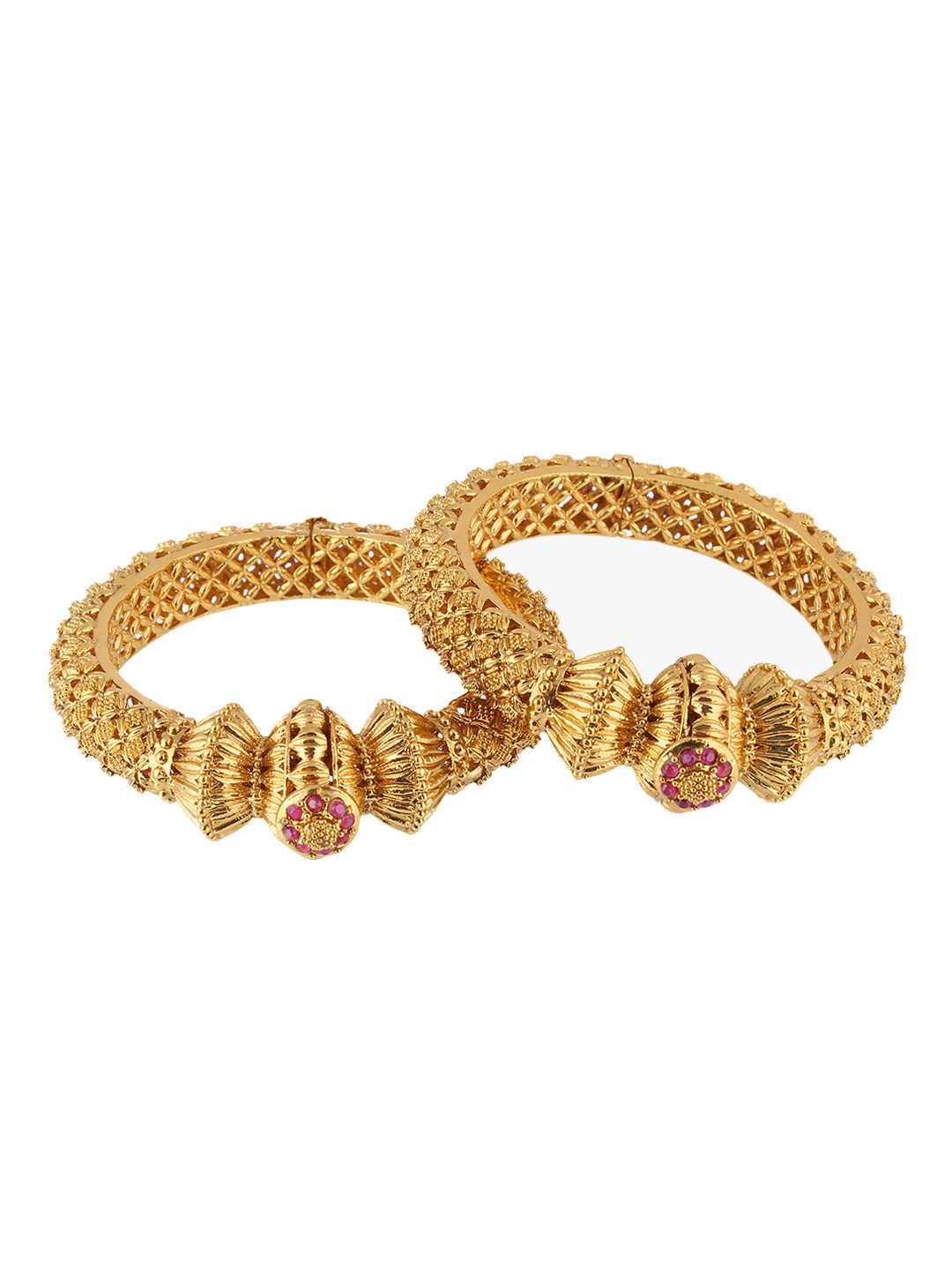 Buy Adwitiya Collection Set Of 2 Gold Plated & Pink Embellished Bangles