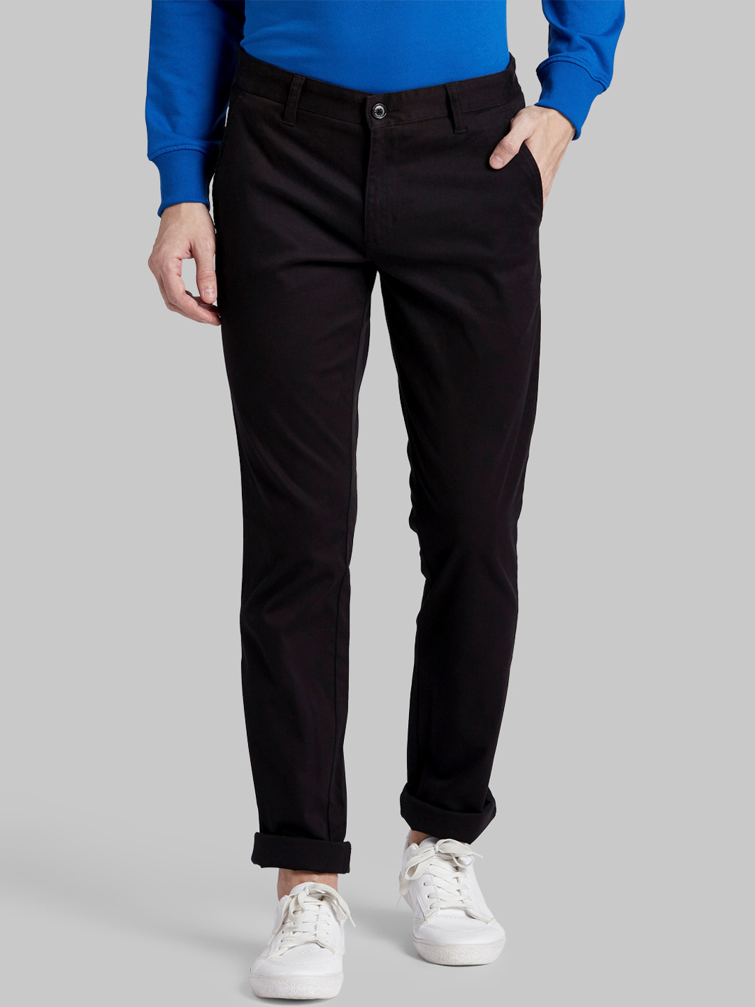 Buy Parx Men Black Regular Fit Solid Regular Trousers - Trousers for ...