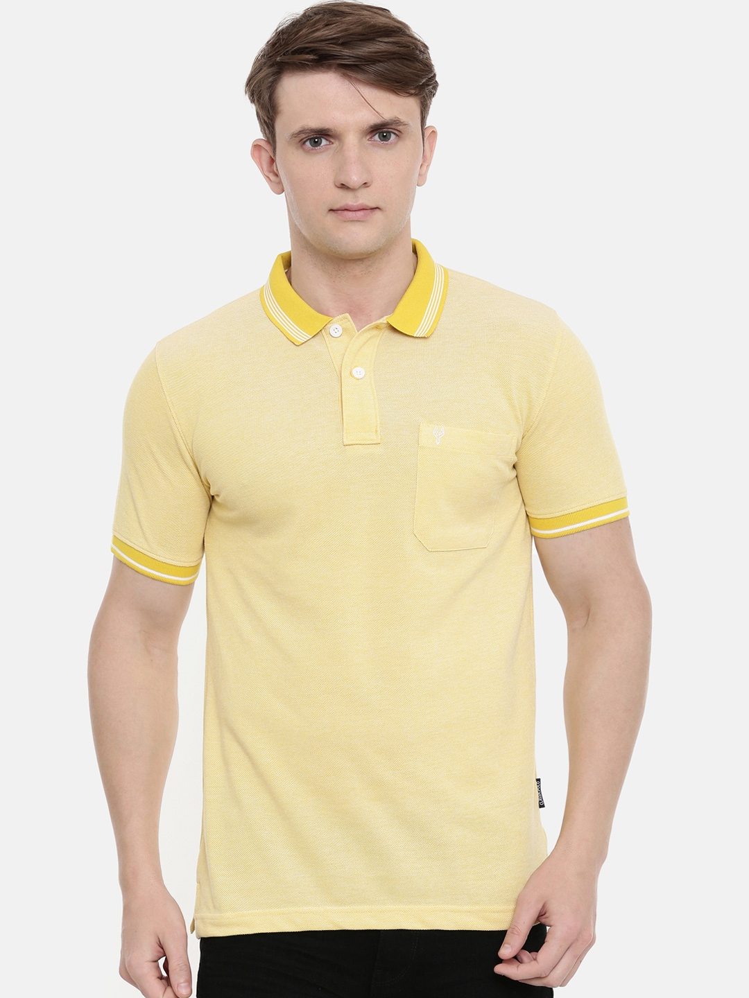 Buy Classic Polo Men Yellow Self Design Polo Collar T Shirt - Tshirts ...