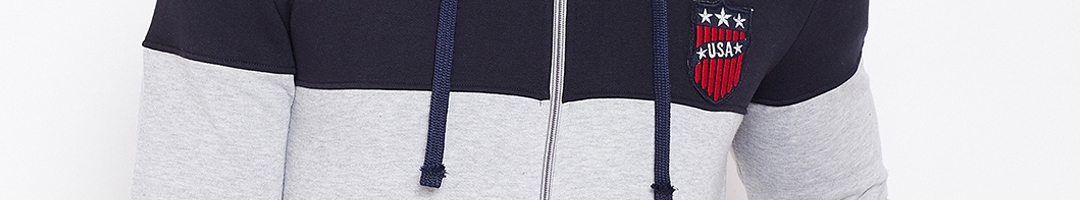 Buy Austin Wood Men Grey & Navy Blue Colourblocked Hooded Sweatshirt ...