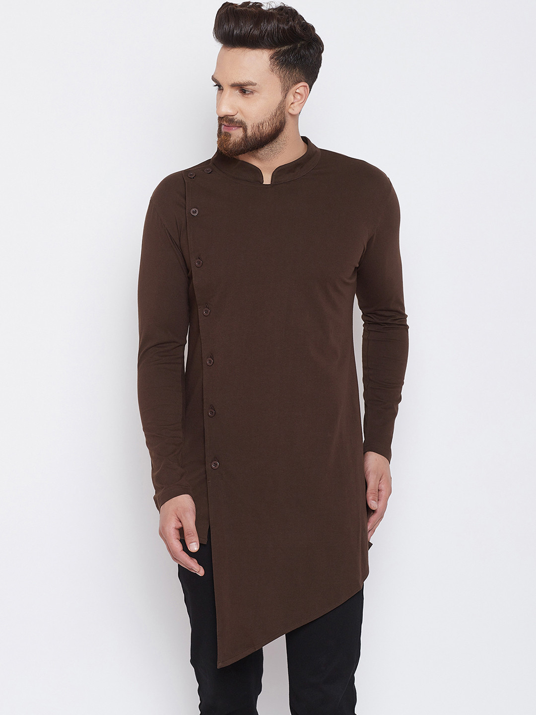 Buy Hypernation Men Brown Solid Straight Kurta Kurtas for Men