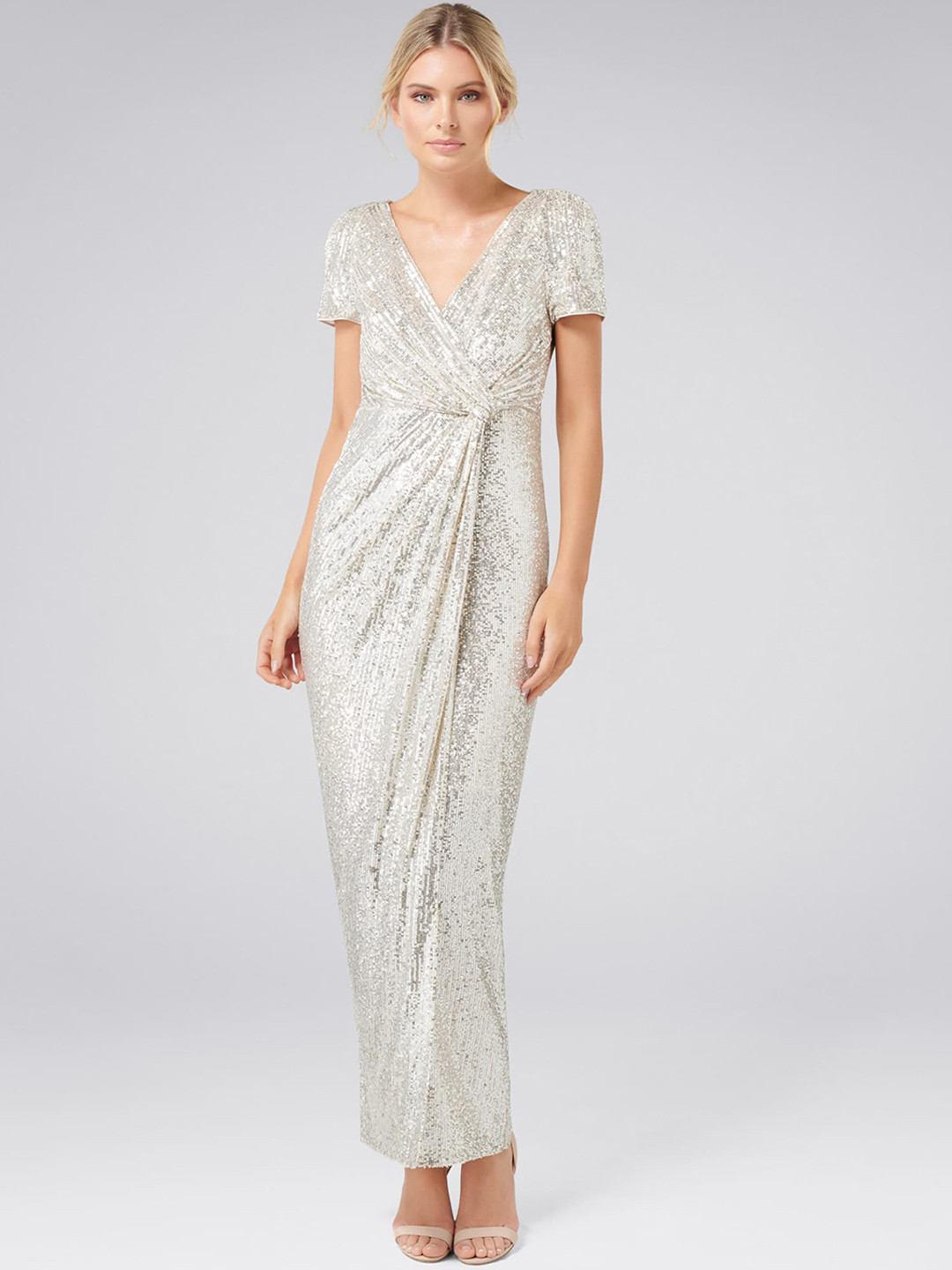 Buy Forever New Women Embellished Silver Toned Maxi Dress Dresses for