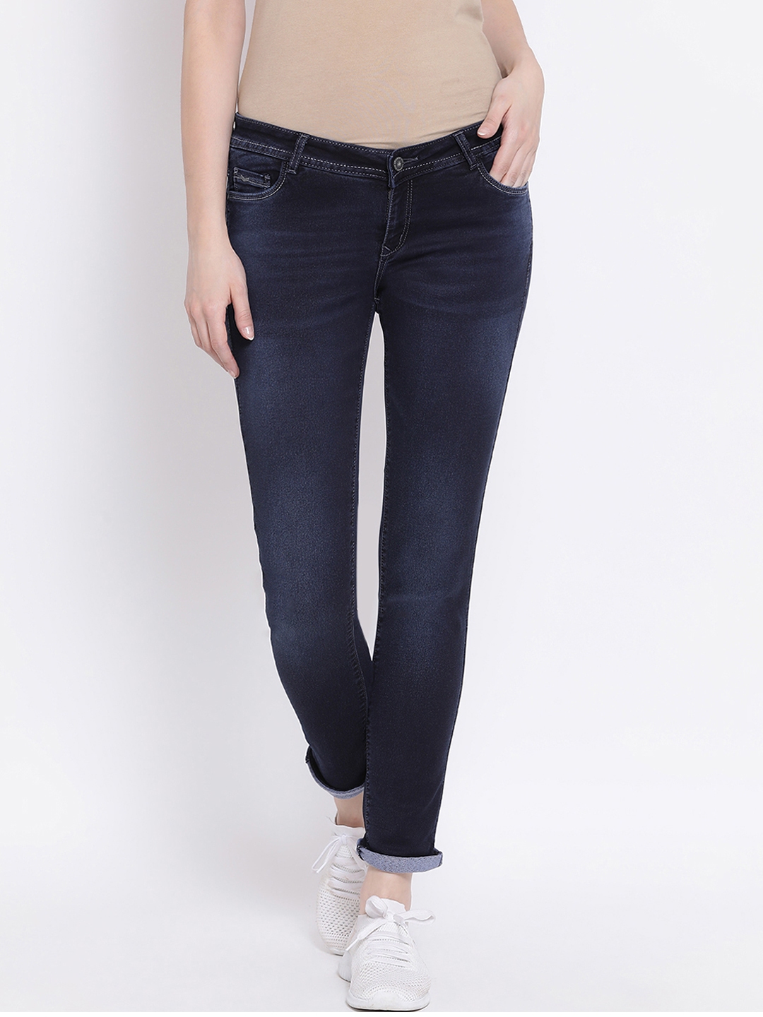 Buy Crimsoune Club Women Blue Slim Fit Mid Rise Clean Look Jeans ...