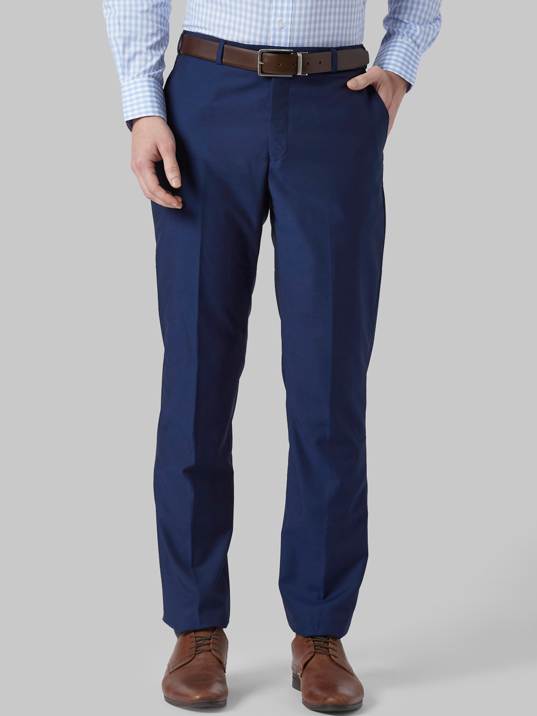 Buy Park Avenue Men Blue Regular Fit Solid Formal Trousers - Trousers ...