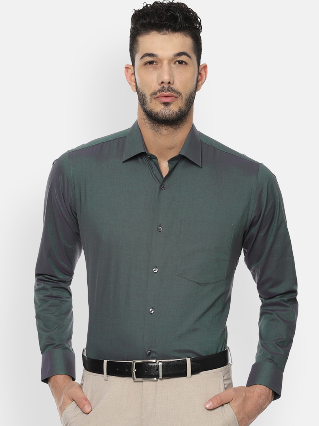 Buy Van Heusen Men Green Regular Fit Self Design Formal Shirt - Shirts ...
