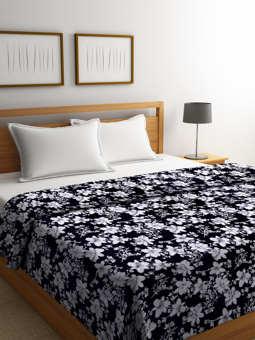 Buy Portico New York Black & White Floral AC Room 210 GSM Double Bed