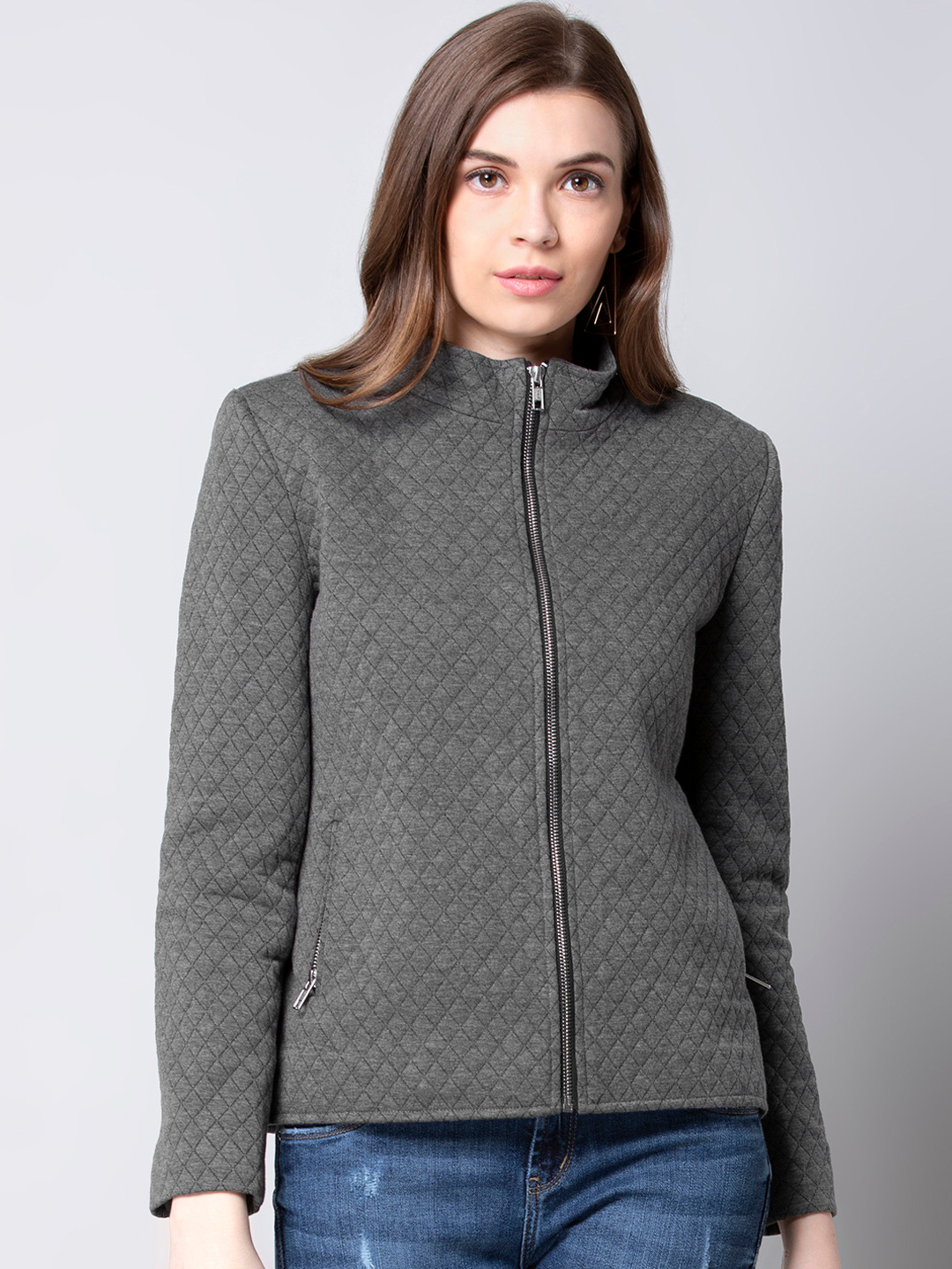 Buy FabAlley Women Grey Solid Quilted Jacket Jackets for Women