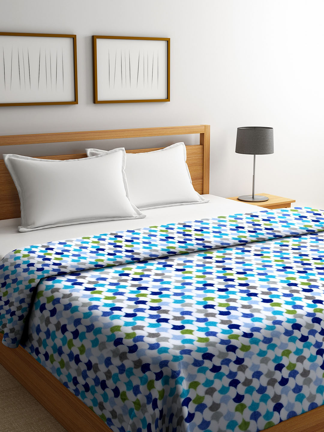 Buy Portico New York Blue & White Geometric AC Room 210 GSM Double Bed