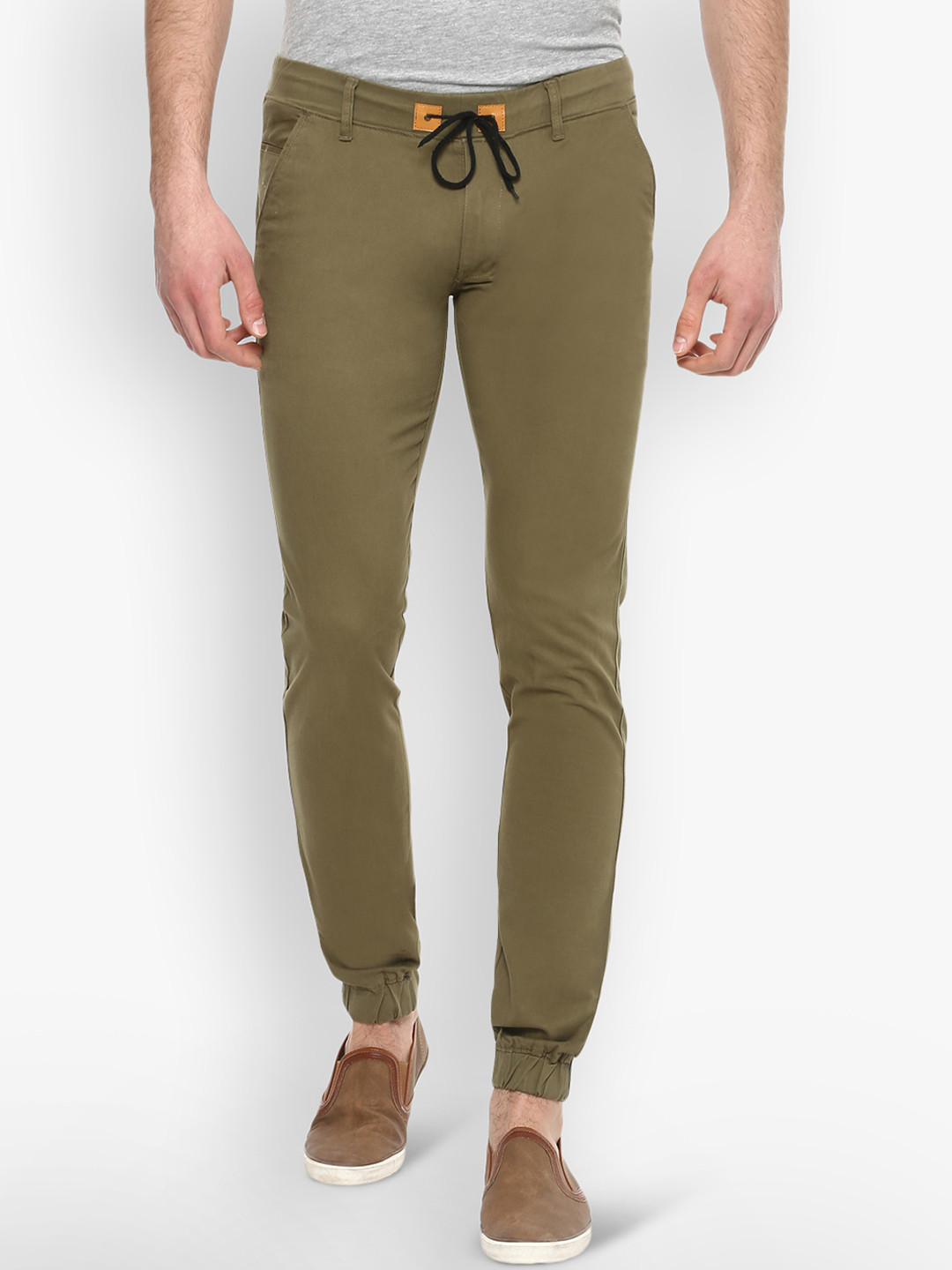 Buy Urbano Fashion Men Olive Green Slim Fit Solid Joggers Trousers