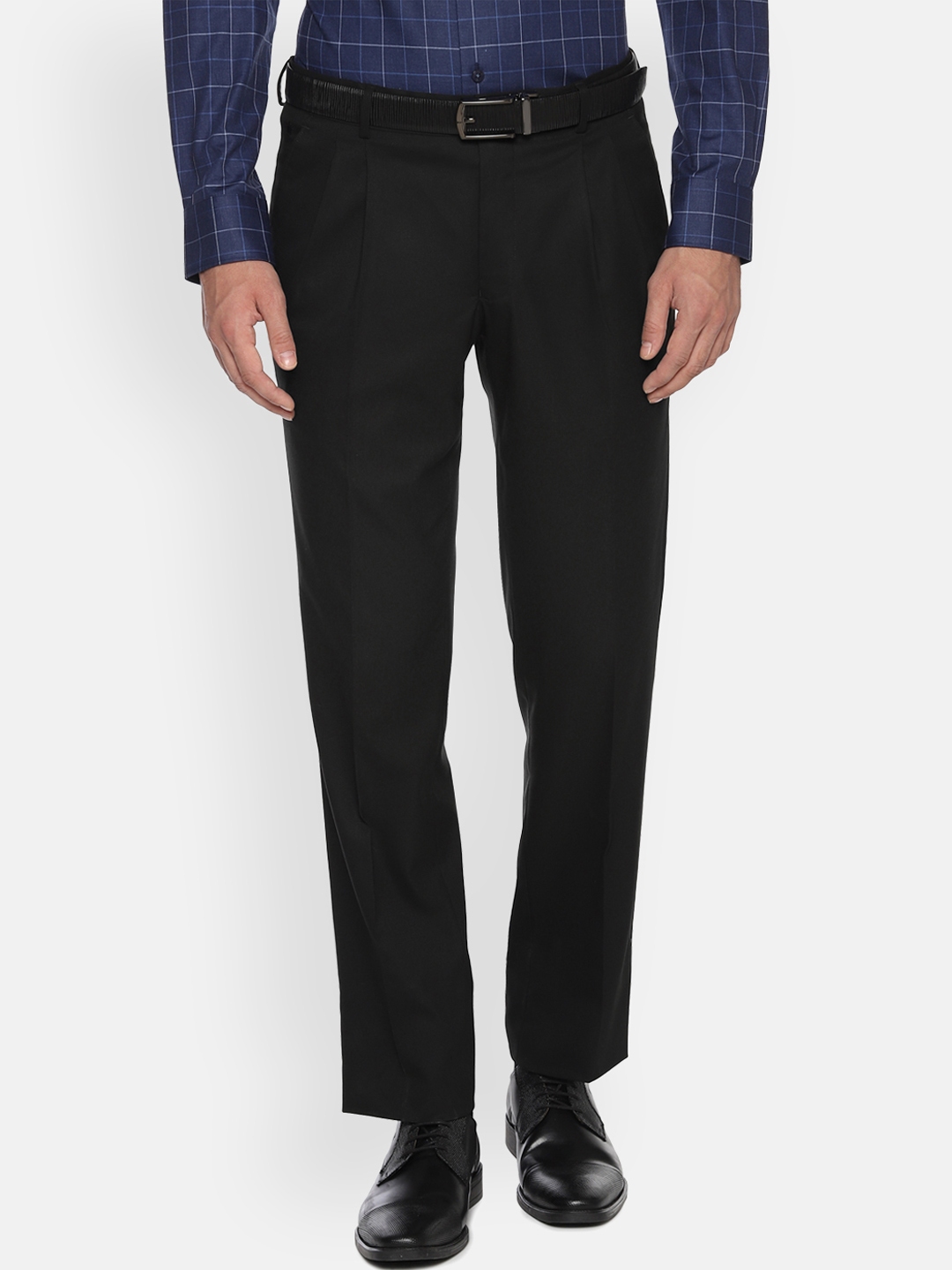 Buy Louis Philippe Men Black Regular Fit Solid Formal Trousers ...