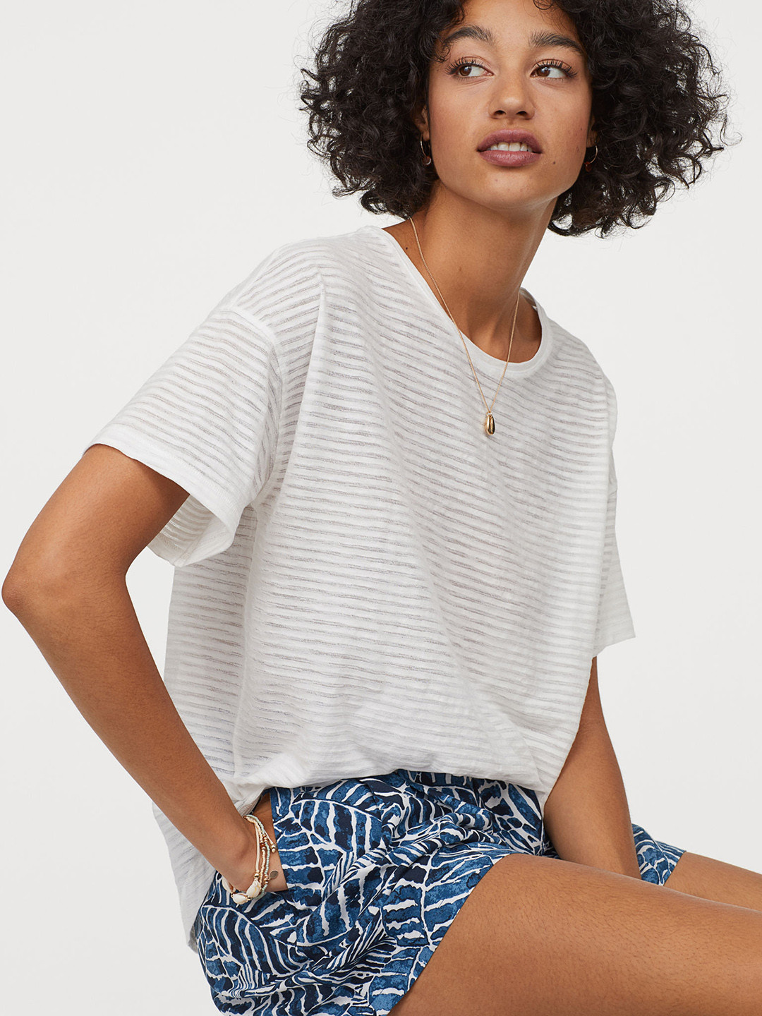 Buy H&M Women White Striped Wide T Shirt Tshirts for Women 10816386