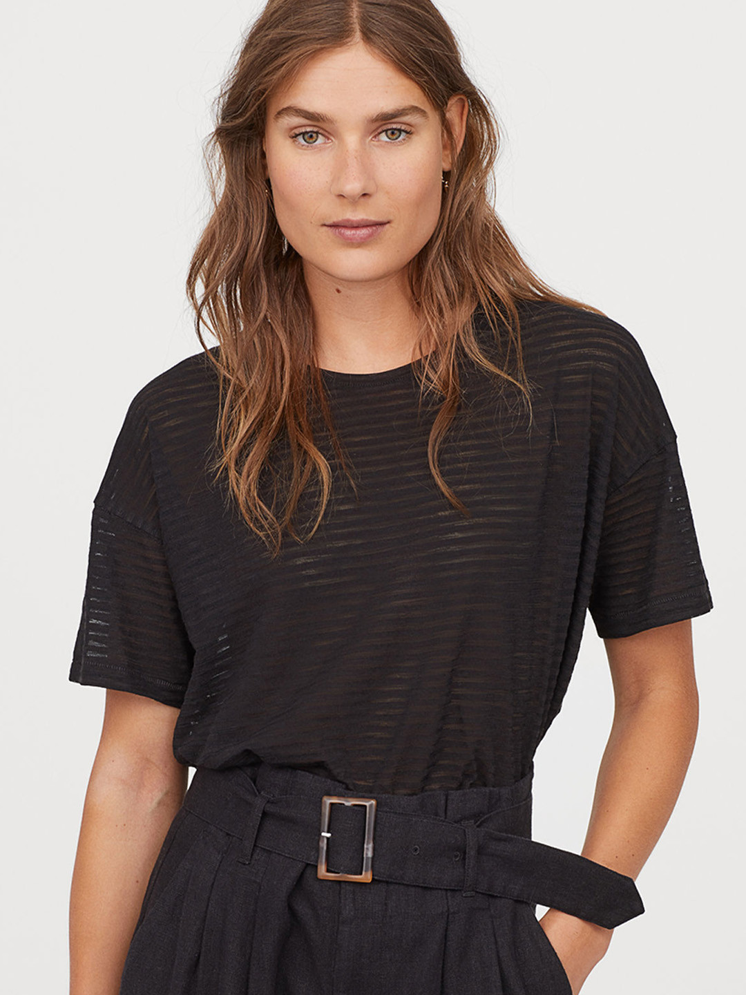 Buy H&M Women Black Striped Wide T Shirt Tshirts for Women 10816384