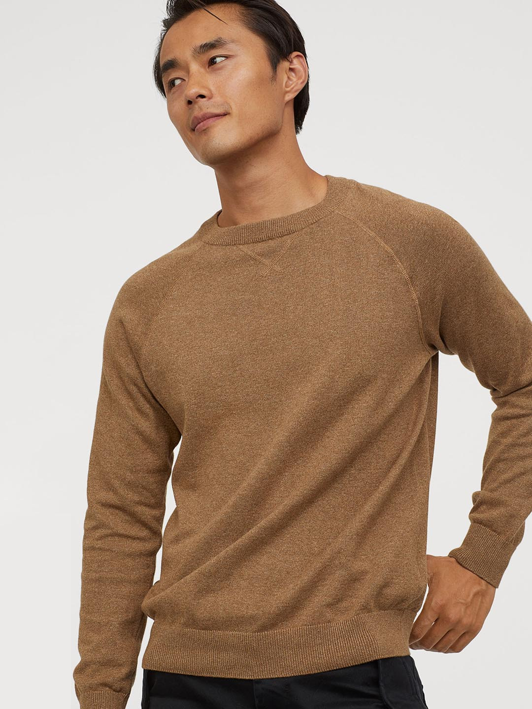 Buy H&M Men Brown Cotton Raglan Sleeved Jumper Sweaters for Men