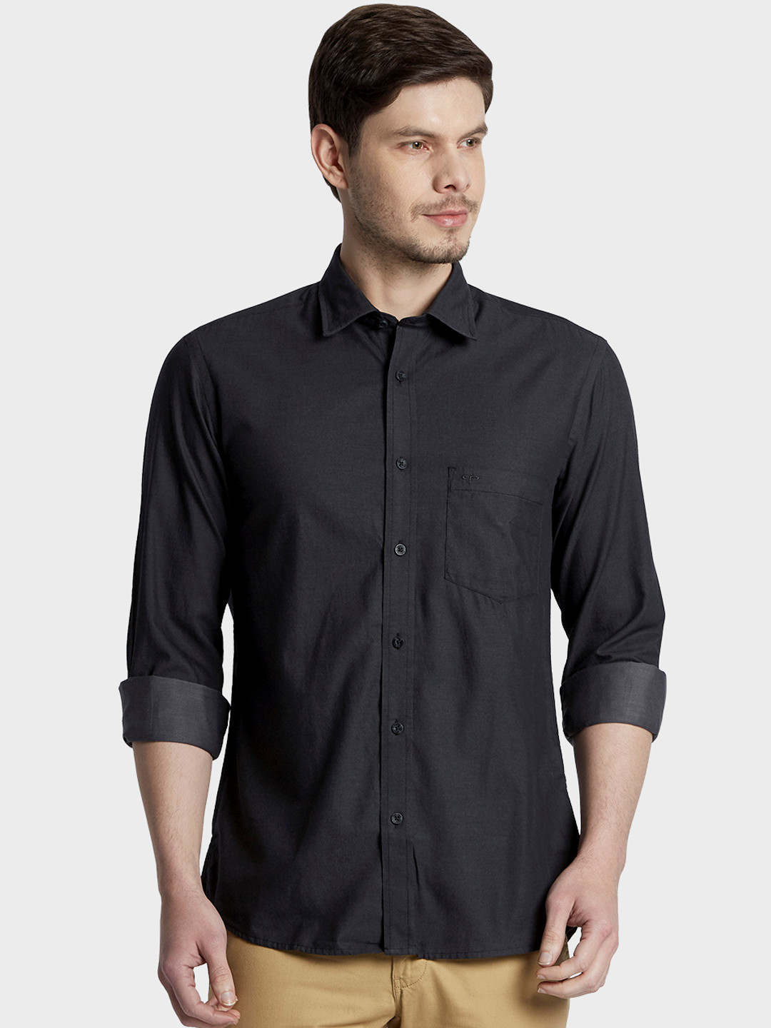 Buy ColorPlus Men Black Regular Fit Solid Casual Shirt - Shirts for Men ...
