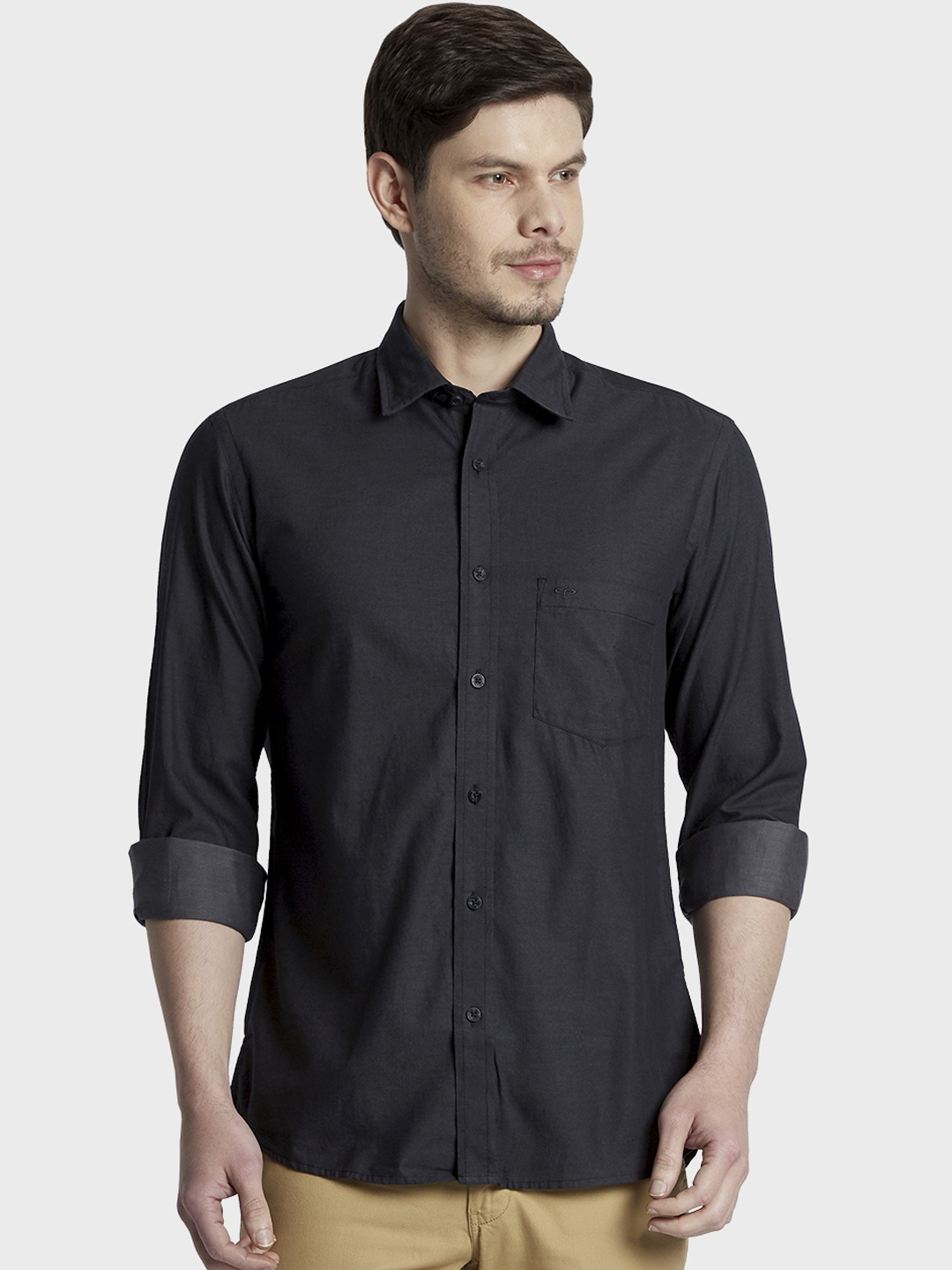 Buy ColorPlus Men Black Regular Fit Solid Casual Shirt - Shirts for Men ...