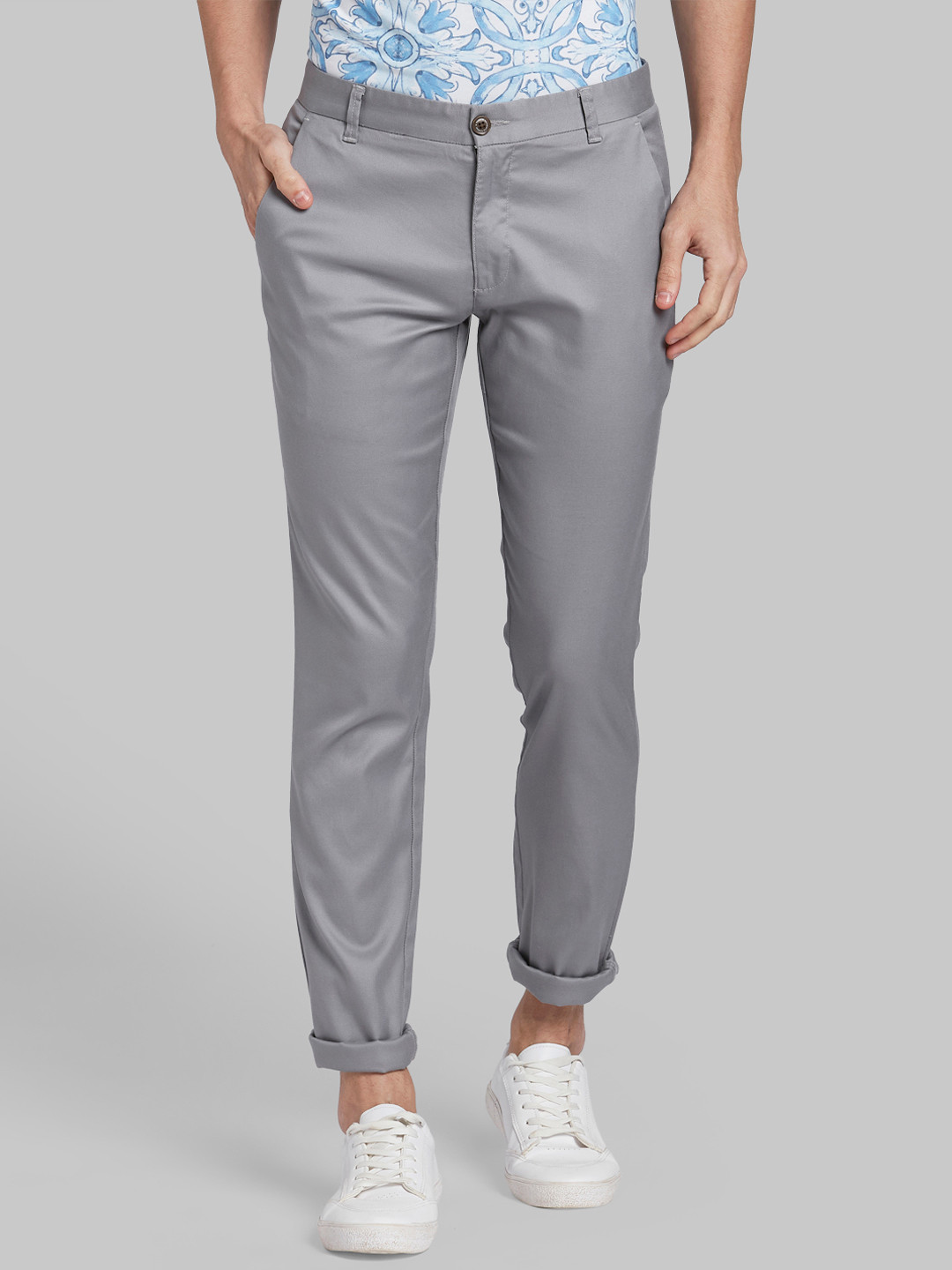 Buy Parx Men Grey Regular Fit Self Design Regular Trousers - Trousers ...