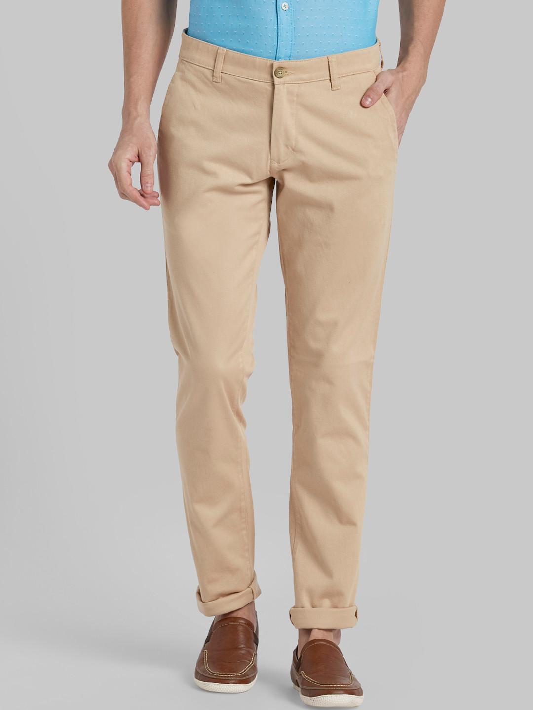 Buy Parx Men Khaki Regular Fit Solid Regular Trousers - Trousers for ...