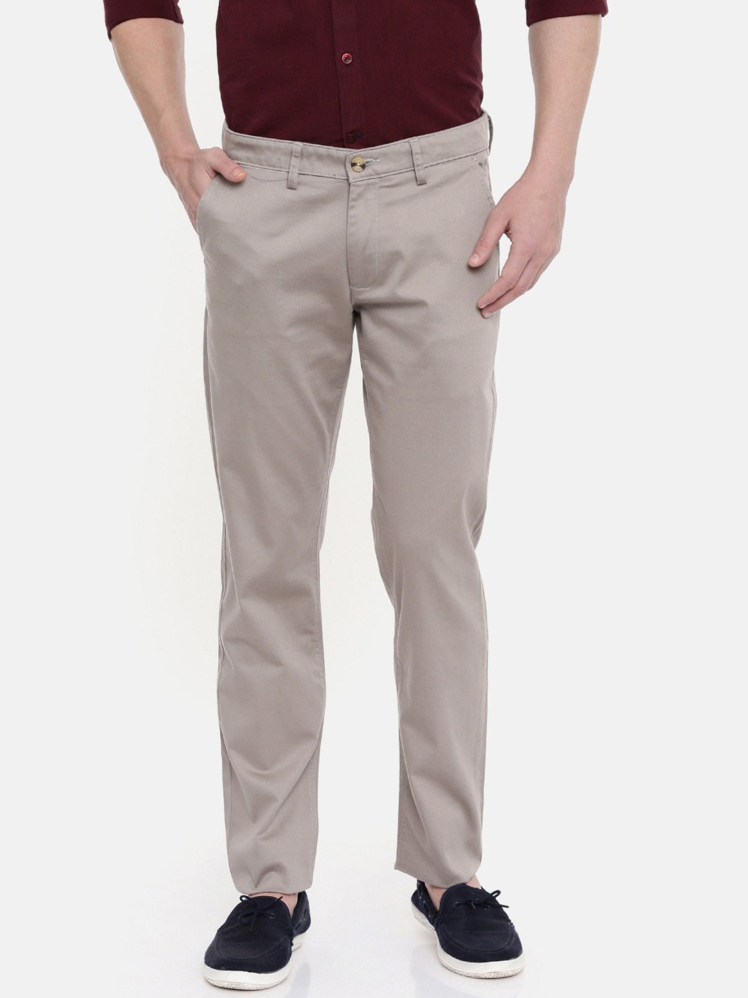 Buy Classic Polo Men Grey Slim Fit Solid Regular Trousers - Trousers ...