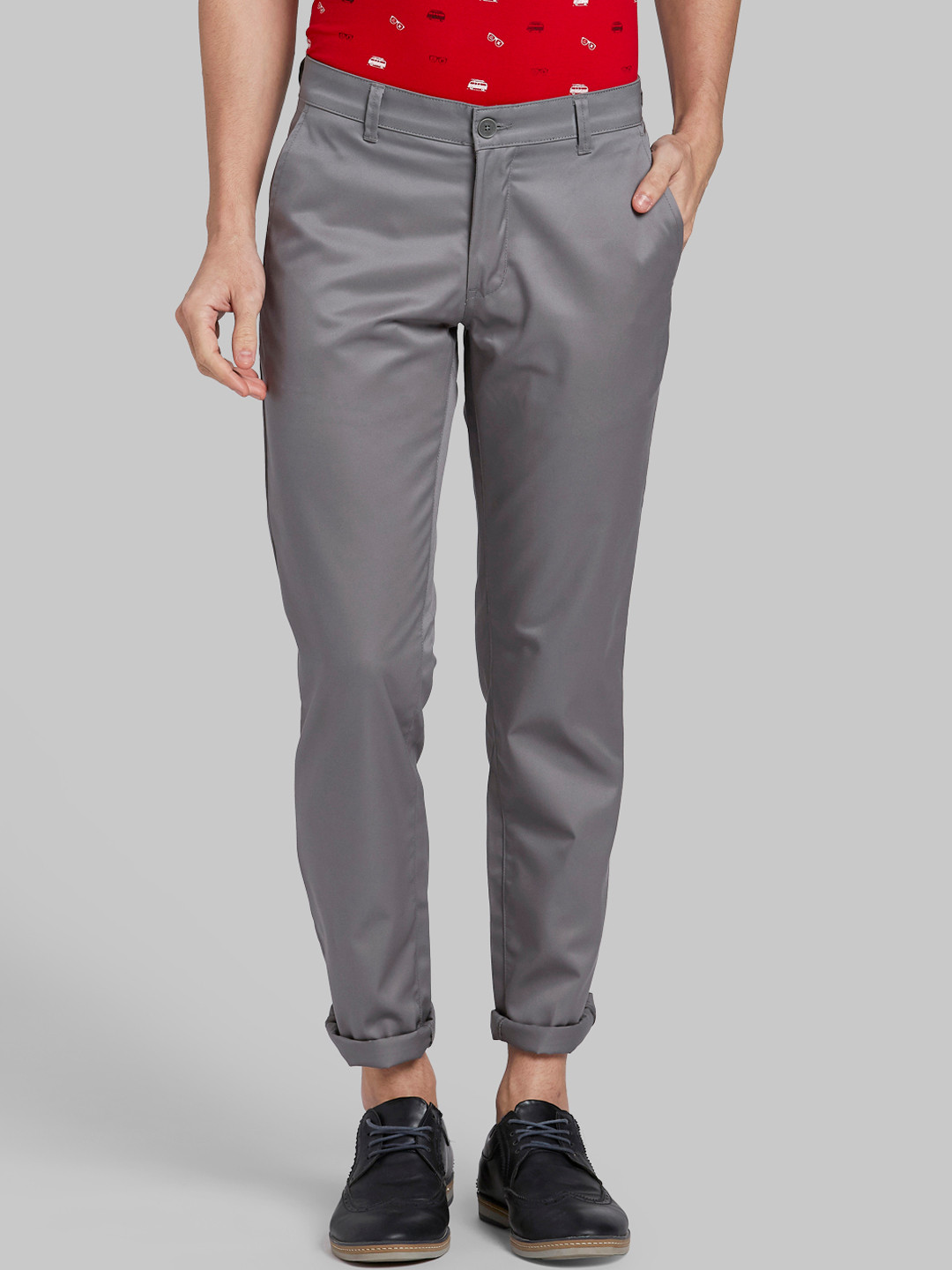 Buy Parx Men Grey Regular Fit Solid Regular Trousers - Trousers for Men ...