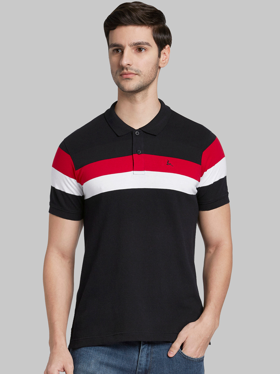 Buy Parx Men Black & Red Striped Polo Collar T Shirt - Tshirts for Men ...