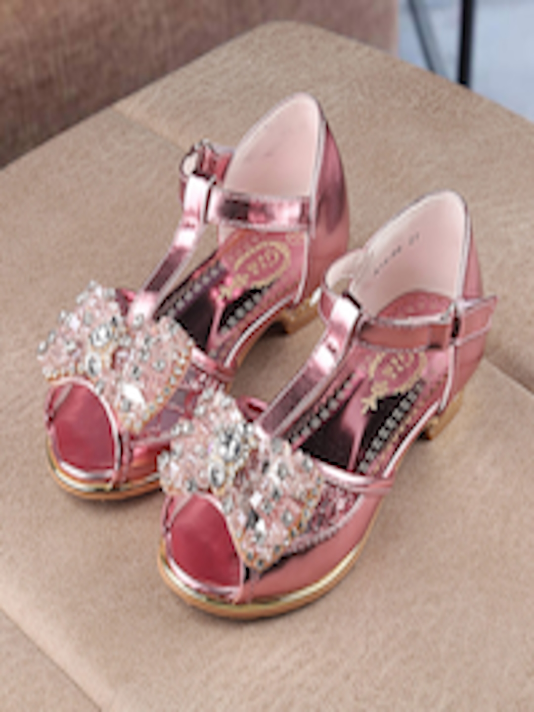 Buy Walktrendy Girls Pink Embellished T Strap Flats - Flats for Girls ...