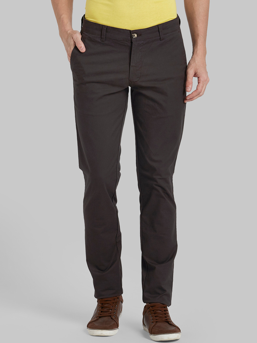 Buy Parx Men Brown Regular Fit Solid Regular Trousers - Trousers for ...