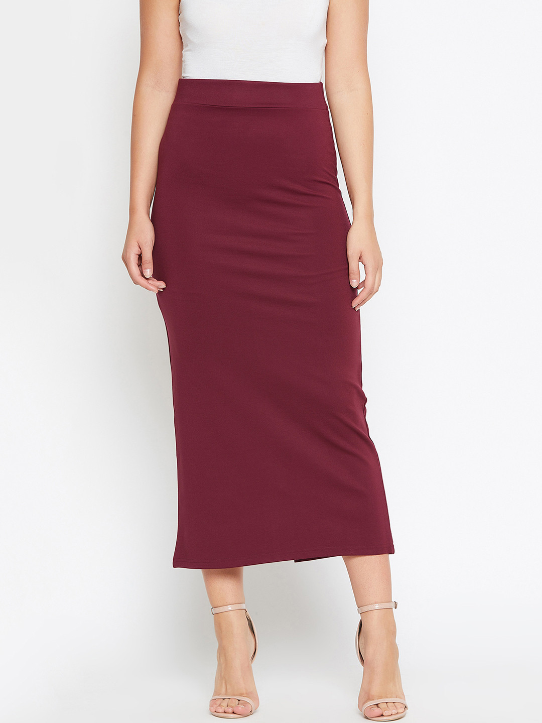 Buy Castle Maroon Stretchable Solid Pencil Skirt Skirts for Women