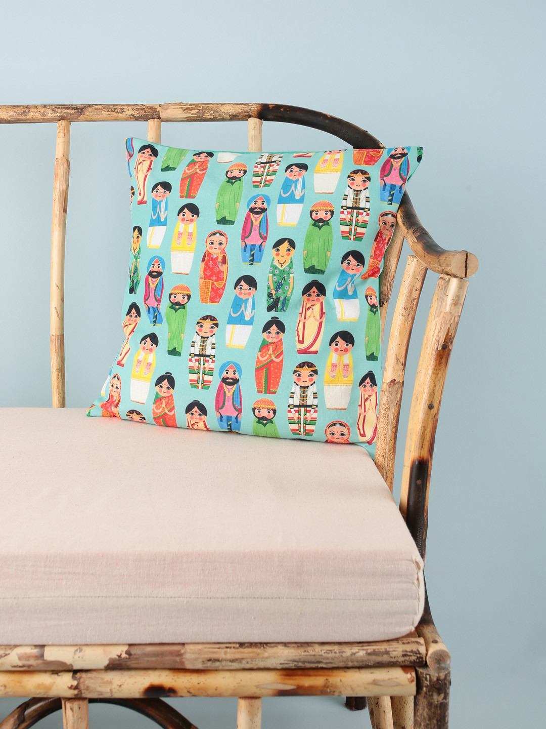 Buy Chumbak Blue & Orange Set Of Single Quirky Square Cushion Covers