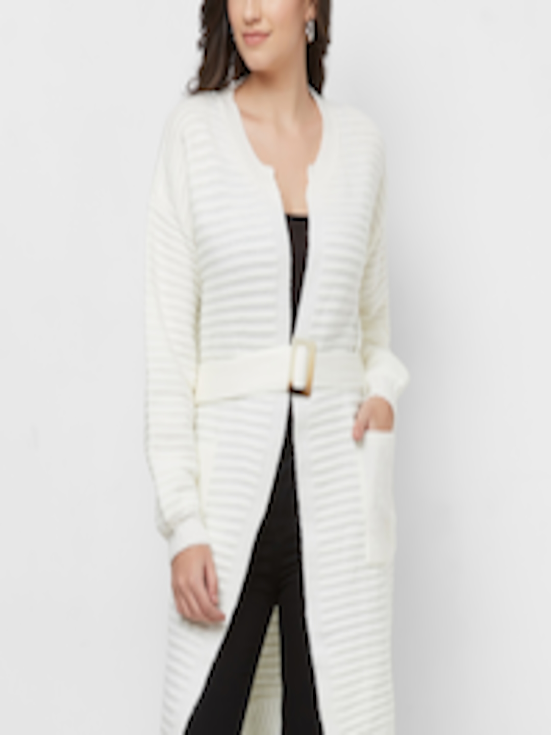 Buy Bebe Women White Ribbed Longline Cardigan - Sweaters for Women ...