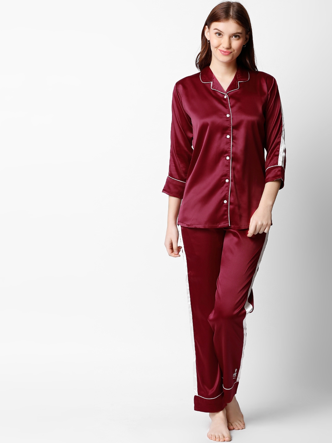 Buy I Like Me Women Maroon Solid Night Suit - Night Suits for Women ...