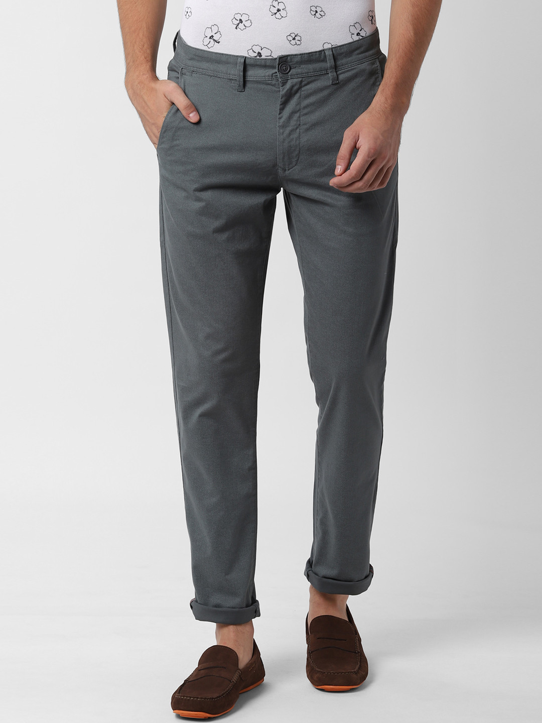 Buy Peter England Casuals Men Grey Super Slim Fit Self Design Regular