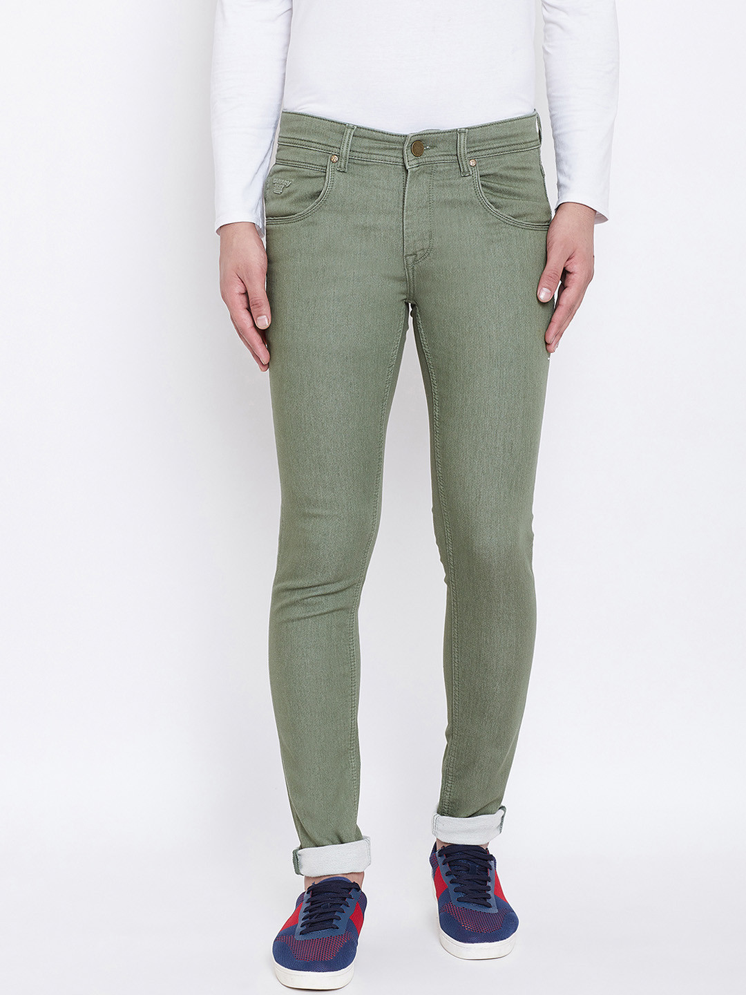 Buy Canary London Men Olive Green Skinny Fit Low Rise Clean Look Stretchable Jeans Jeans for