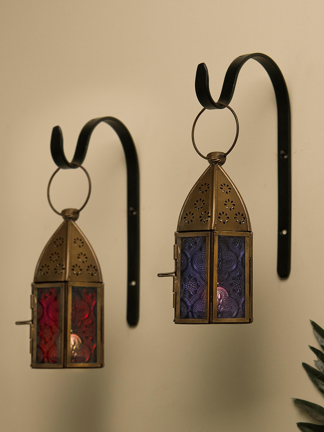 Buy Homesake Set Of 2 Red & Blue Moroccan Lantern Candle Holder With